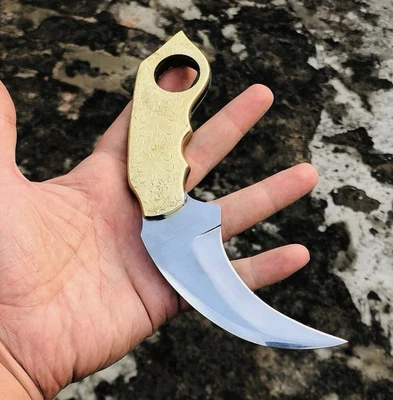 CUBIERTOS AB DE LUJO HECHO A MANO ACERO D2 MANGO CUCHILLO KARAMBIT LATÓN Y GRABADO Foto 1 de 3