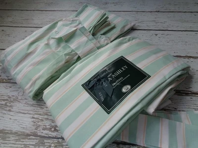 4 Paneles Vintage LAURA ASHLEY Palmetto Rayas Cortinas Albaricoque Verde Menta 50x84 Foto 1 de 4