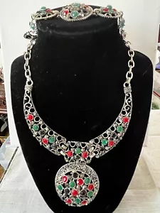 LAGE Marcasite Rhinestone Stone Motif Necklace pendant and bracelet Silver Ton… - Picture 1 of 8
