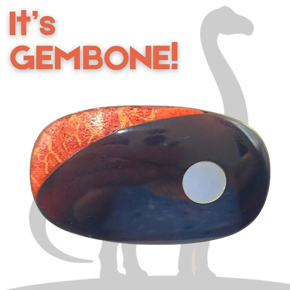  Брошь из кости динозавра черный оникс перламутр серебристый цвет ископаемая булавка ДРАГОЦЕННЫЙ КАМЕНЬ  - Изображение 1 из 4