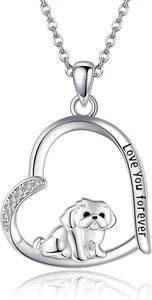Collar Shih Tzu Perro Plata Esterlina 925 Mascota Corazón Colgante Regalos para Mujeres Hombres - Imagen 1 de 6