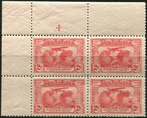 1931 Australia Kingsford Smith 2d Red Plate 4 Block Of 4 Mint - Foto 1 di 1