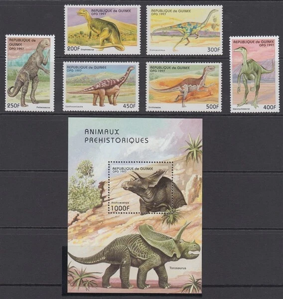 JUEGO DINOSAURIOS REPÚBLICA GUINEA 1997 (x6) + M/S MNH (ID:802/D65428) Foto 1 de 1