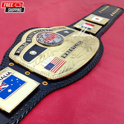NWA Domed Globe Campeonato Mundial de Lucha Peso Pesado Título Cinturón Cordones Bordes Foto 1 de 4