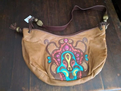 BUCKET LEATHER SHOULDER BAG Tote Crossbody brown Purse Cuoio Embroidered Hobo 1 - Image 1 of 4