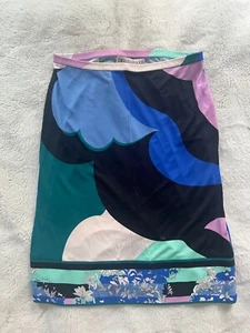 Vintage PUCCI Nylon Stretch Skirt Viscose Print Knee Length Skirt Blue US size 6 - Picture 1 of 4