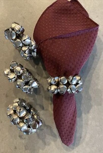 Set of 4 Silver Jingle Bells Napkin Rings 2.5". Decor, Holiday - - Picture 1 of 8