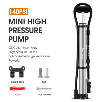WEST BIKING Mini Schrader Presta Valve Bicycle Pump With Pressure Guage 140PSI - Image 1 of 4