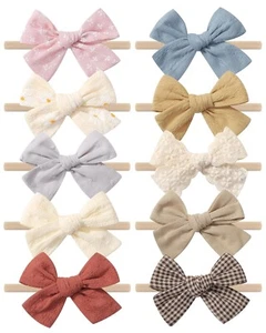 10PCS Baby Girls Headbands Hair Bows Nylon Linen Hairbands Handmade Hai - Picture 1 of 28