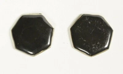 Set of 2 MCM Black Enamel on Brass Buttons 7/8 Inch Diameter - Image 1 of 3