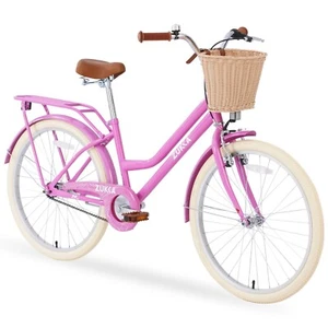 24" Girl Bike for 10+Years Old with Basket and Steel Frame, Pink - Picture 1 of 5