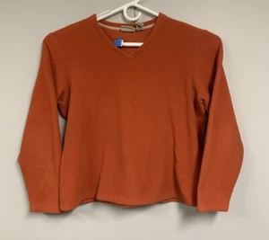 Vintage LL Bean Womens Orange Pullover Sweater Fleece Size Large O HY65 21x22.5 - Picture 1 of 8