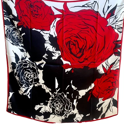 Bufanda 35"x35" Negro Rojo Rosas Estampado Mora Pura Satén Seda 14momme 88x88cm5-46 Foto 1 de 4