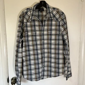 Lucky Brand Saturday Stretch Shirt Pearl Snap Plaid Blue Mens XL - Picture 1 of 9