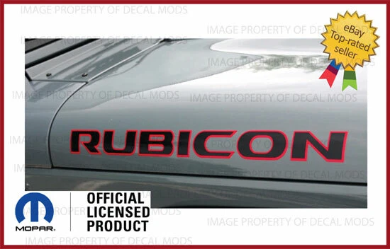 2007 - 2018 Jeep RUBICON Hood Vinyl Decals Graphics Stickers JK Black Red FJ5T1 - Image 1 of 3