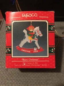 ENESCO CHRISTMAS ORNAMENT: LUCY & ME: BEARY CHRISTMAS: BEAR ON ROCKING HORSE NEW - Picture 1 of 7