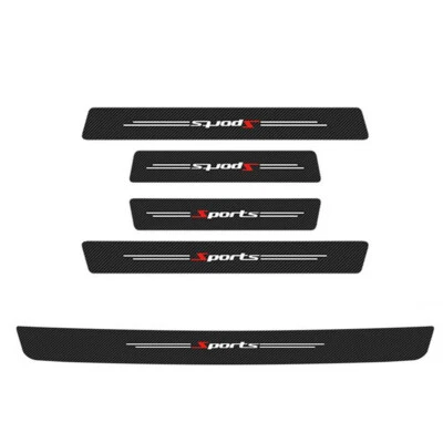 5Pcs Carbon Fiber Look Door Sill Scuff Plate Panel Stickers Protector Car Trim - Imagem 1 de 4