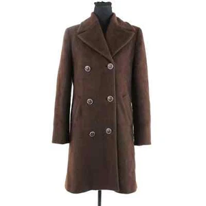 Versus Gianni Versace Alpaca Wool Logo Button Double Breasted Brown Pea Coat 38 - Picture 1 of 8