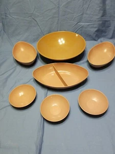 7 Piece MCM Melmac Lot - 1 Brown Libbey Woodcrest, 6 Rose Marcrest Melmac - Picture 1 of 6
