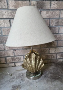 Hollywood Regency Cape Home Nautical Collection Gold Clam Shell Table Lamp MSM - Picture 1 of 2