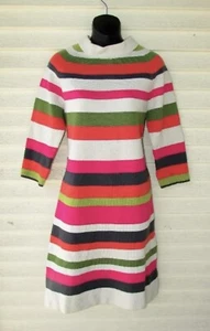Vintage 1960s MCM Wool MOD Stripe Knee Length Fitted Party Sweater Dress M - Picture 1 of 10