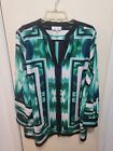 Calvin Klein long sleeved green black and white buttonup blouse sz 0x
