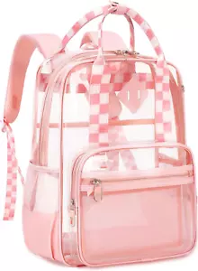 Clear Backpack Stadium Approved Girls Clear Bookbag Heavy Duty PVC Transparent S - Picture 1 of 12