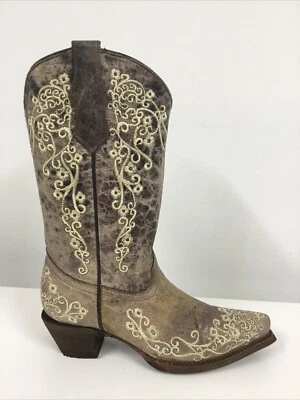 Corral Boots Teens  Cowgirl Bone Embroidery Snip Toe Western Girl SZ 3.Preowned - Image 1 of 4