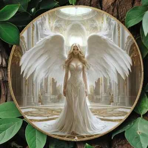 ANGEL - Round Metal Aluminium Sign Plaque Wall Art Home Decor Picture Christmas - Picture 1 of 6
