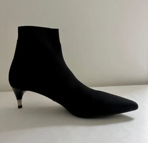 Botas al tobillo PRADA negras de nailon elásticas de punto 2,25" tacón punta punta de punta nuevas suelas caja 38 - Imagen 1 de 11