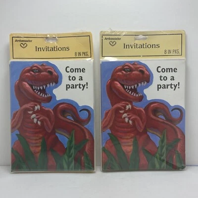 VTG Dinosaur Invitations Hallmark T-Rex Invitation Kids Party Made In USA NOS - Image 1 of 4