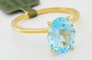GENUINE 2.28 Cts AQUAMARINE SOLITAIRE RING 10K GOLD - Free Certificate Appraisal - Picture 1 of 7