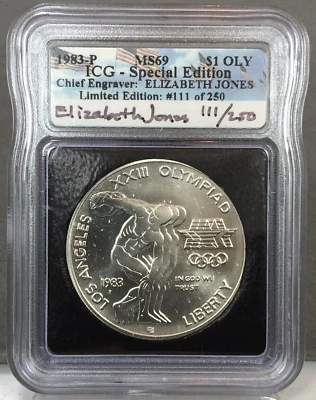 1983-P Commemorative $1 Olympic Silver Dollar ICG Elizabeth Jones Signed 111/250 - Image 1 of 4
