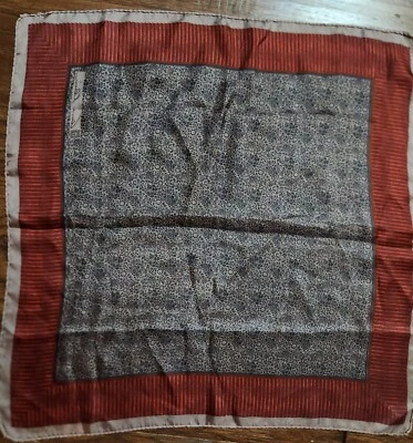 Vintage Anne Klein Black Border, Red and Beige Multi-colored Nylon Neck Scarf - Image 1 of 4