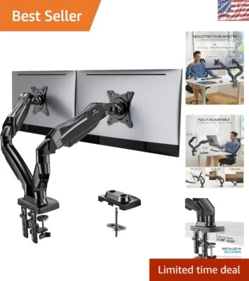 Adjustable Dual Monitor Stand with C-Clamp & Grommet Mounts for 13-32'' Screens - Image 1 of 4