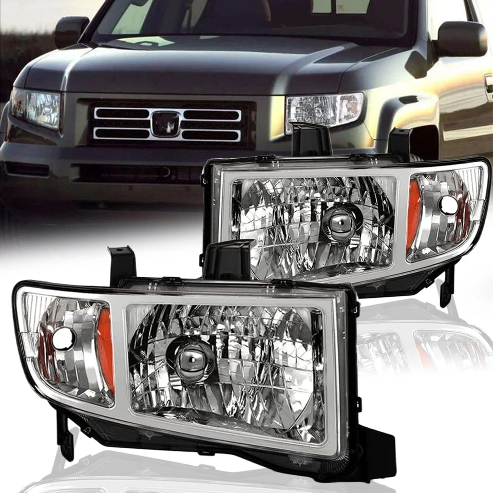 Conjunto de faróis para 2006-2014 Honda Ridgeline cromado âmbar par - Imagem 1 de 4