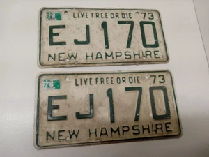 Vintage NH New Hampshire License Plate Barn find 1973 73 EJ 170 PAIR - Picture 1 of 2