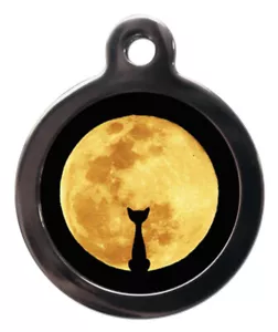 Etiqueta de identificación de gato gatito - Gato y luna 24 mm imagen en la parte delantera - Imagen 1 de 2