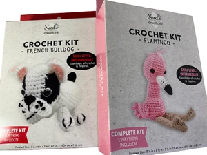 Needle Creations Crochet Kit (Lot of 2) - French Bulldog & Pink Flamingo NEW - Picture 1 of 4