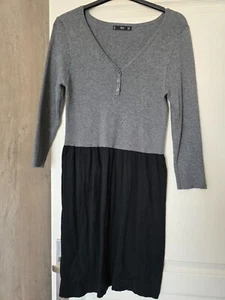 MANGO Robe mi-saison en coton gris et noir col en V Taille L - Imagen 1 de 4