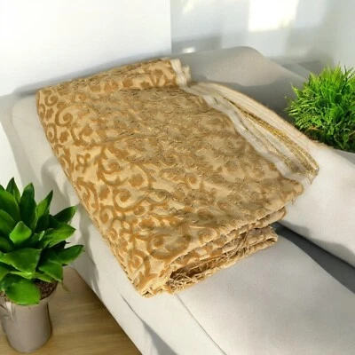 Tela de Terciopelo Jacquard MCM 2 Tonos Dorado Floral Abstracto Damasco Flocado Repujado  Foto 1 de 4