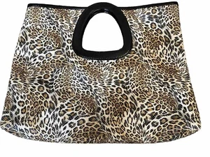 Leopard Print Snap Satchel Purse Black Handle Synthetic Materials Tote Bag - Picture 1 of 11