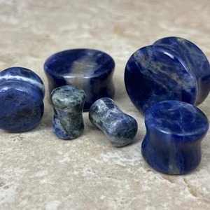 Pair of Sodalite Stone Double Flare Plugs gauges - Picture 1 of 5