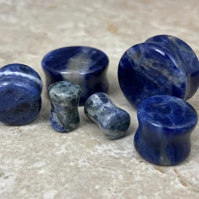 Pair of Sodalite Stone Double Flare Plugs gauges - Image 1 of 4