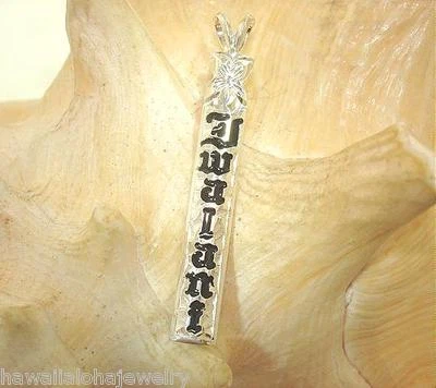 6MM 1.75" 925 SILVER PERSONALIZED ENAMEL NAME HAWAIIAN HEIRLOOM PLUMERIA PENDANT - Imagem 1 de 4