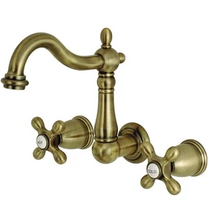Grifo de baño Kingston de latón KS1253AX de 8 pulgadas de montaje en pared central de latón antiguo - Imagen 1 de 3