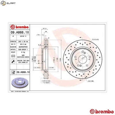 2x BRAKE DISC 09.A866.1X FOR HONDA CR-V/IV/III K24Z9K24A11K24AK24Z1 2.4L 4cyl - Image 1 of 4