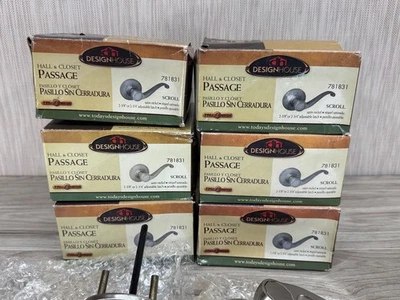 Лот из 6 комплектов дизайнерский дом прокрутка проход холл и шкаф дверной рычаг матовый никель - Изображение 1 из 4