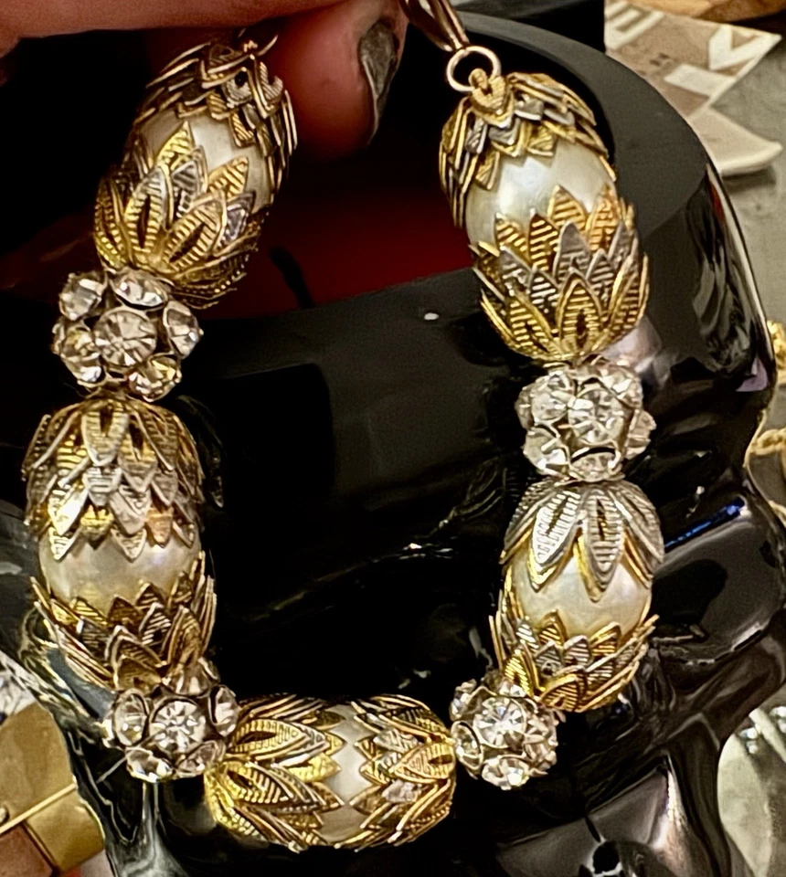 Brazalete de filigrana enchapado en oro SLVR de perlas de cristal indio raro joyería pequeña Foto 1 de 4