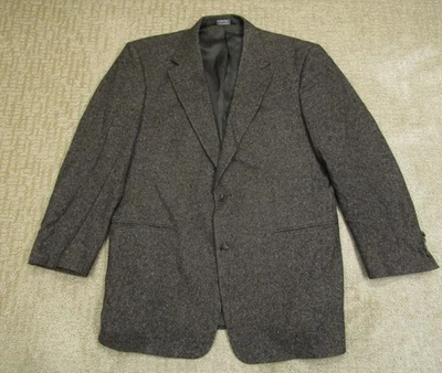 VINTAGE Burberrys Blazer Sport Coat Mens 42R Gray Tweed Notch Lapel 2 Button 90s - Image 1 of 4